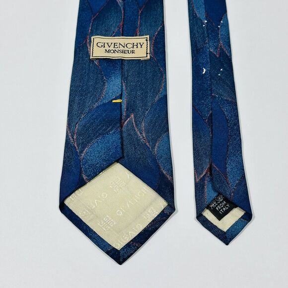 Vintage Givenchy Blue Gradient Geometric Leaf Tie Necktie Silk - Picture 5 of 7